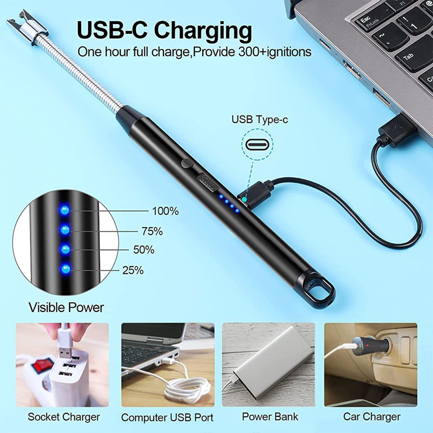 USB C-Type Rechargeable Electric Lighter With Battery Indicator